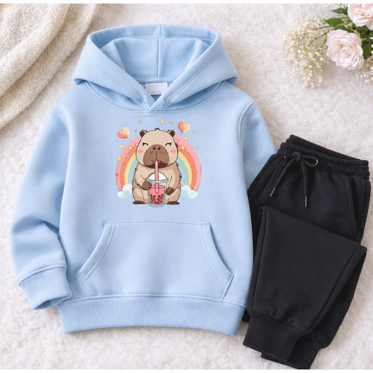Conjunto Moletom Infantil Menina Capivara Flanelado Blusa de Frio Algodão Premium