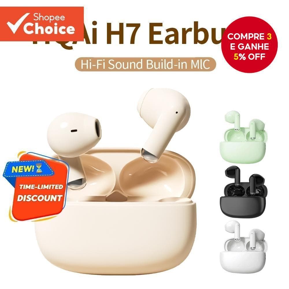 HQAi H7 Fones De Ouvido Sem Fio TWS Alta Fidelidade Bluetooth Cancelamento Ruído Controle Toque Jogos Fone Com Microfone