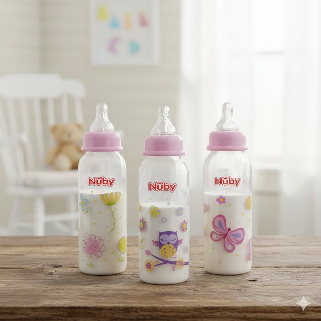 Mamadeira para bebe Anticólica Bico Silicone Macio Nuby 240ml 3m+ Menina