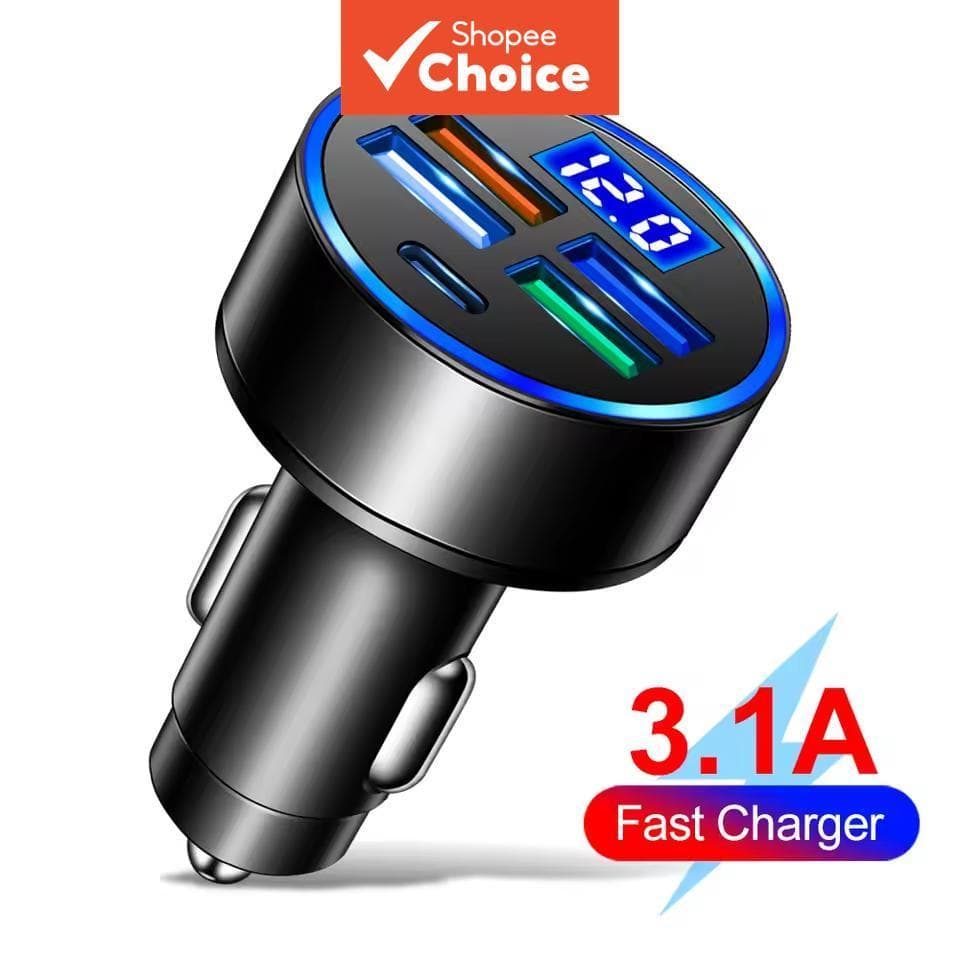 Carregador Veicular 100W PD + QC 3.0 4 Portas USB Tipo-C Adaptador de Carga Rápida Alta Qualidade