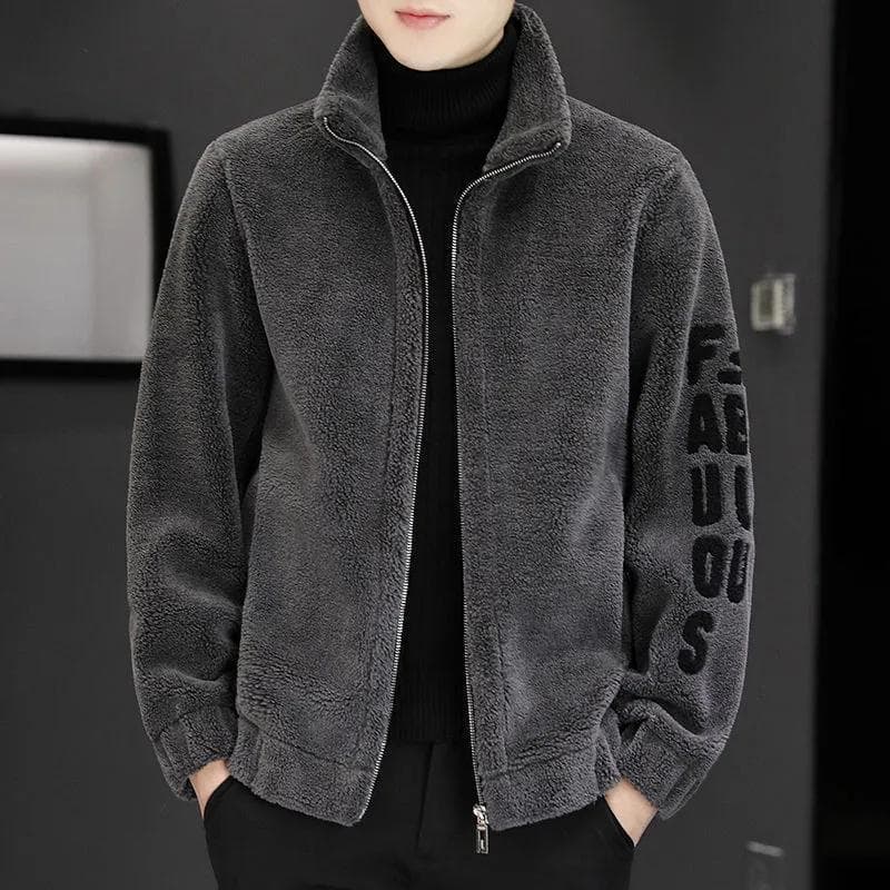 2026 novo estilo jaqueta masculina outono inverno quente cordeiro velo bordado moletom de uma peça jaqueta masculina for