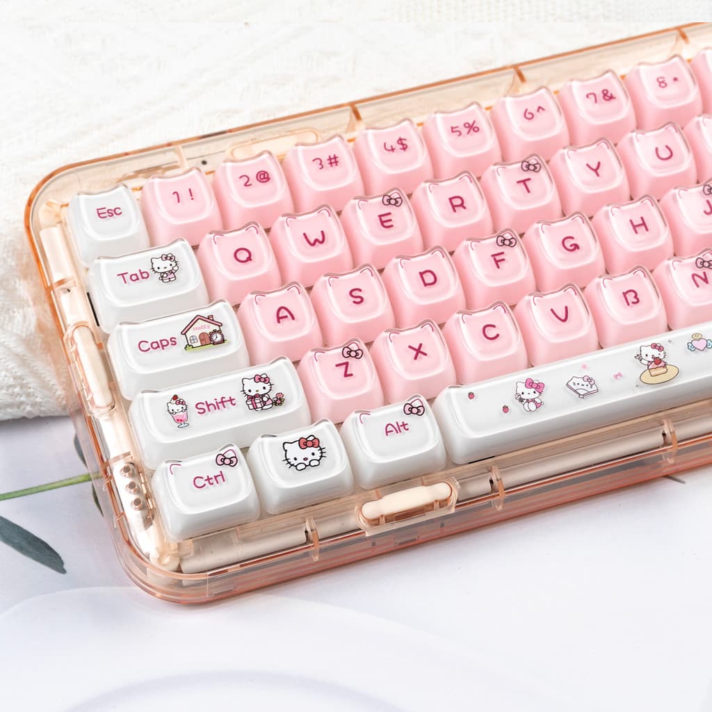 Hello Kitty Sanrio Keycap Crystal Jelly MAO Altura Compatível 61/75/87/98 Teclado Mecânico