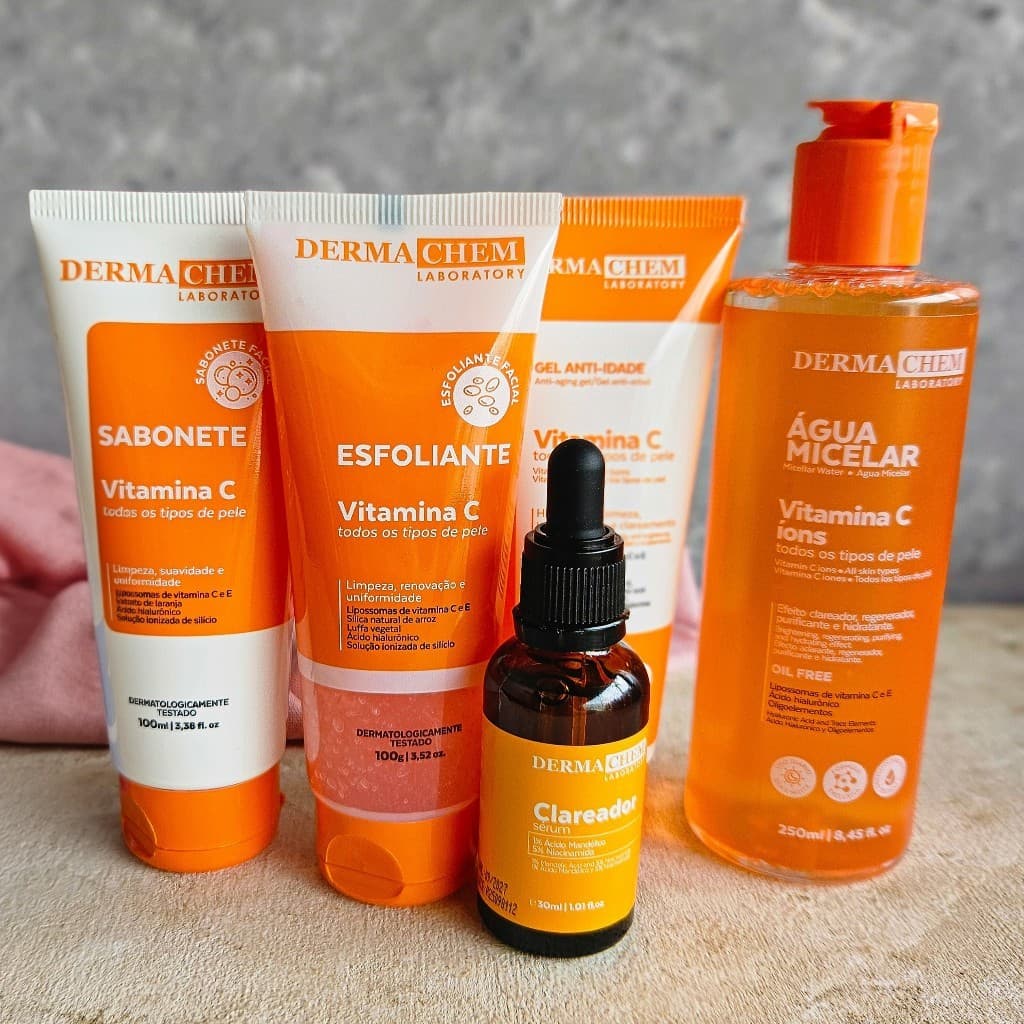 Kit Skincare Todos Tipos de Pele Dermachem - Vitamina C - Clareador, Anti-Idade e Renovação Completo