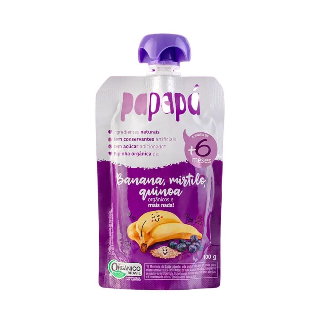 Papinha Infantil Orgânica Banana Mirtilo e Quinoa Sem Açúcar - Papapá 100g