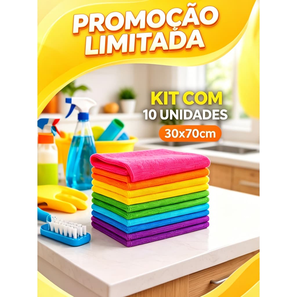 Kit 10/5 Panos de Chão de Microfibra (30x70cm) - Suave, Ideal para Limpeza Residencial Limpeza de carros cozinha