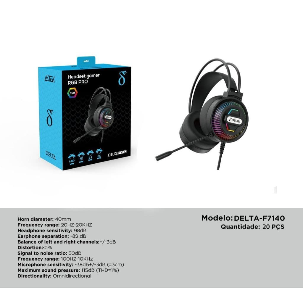 Fone Headset Gamer Para PC E Notebook Delta F7140 Conector USB RGB