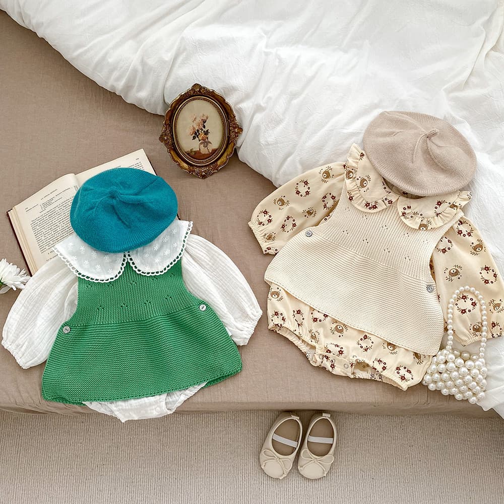 Coreano outono roupas bebê colete meninas puro algodão fio camisola colete bebê menina colete de malha terno do bebê