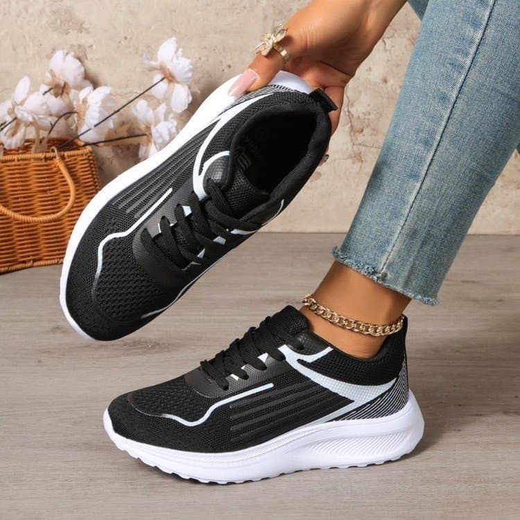 Calçados esportivos leves em estoque pronto malha feminina respirável confortável sapatos femininos casuais tênis de cor