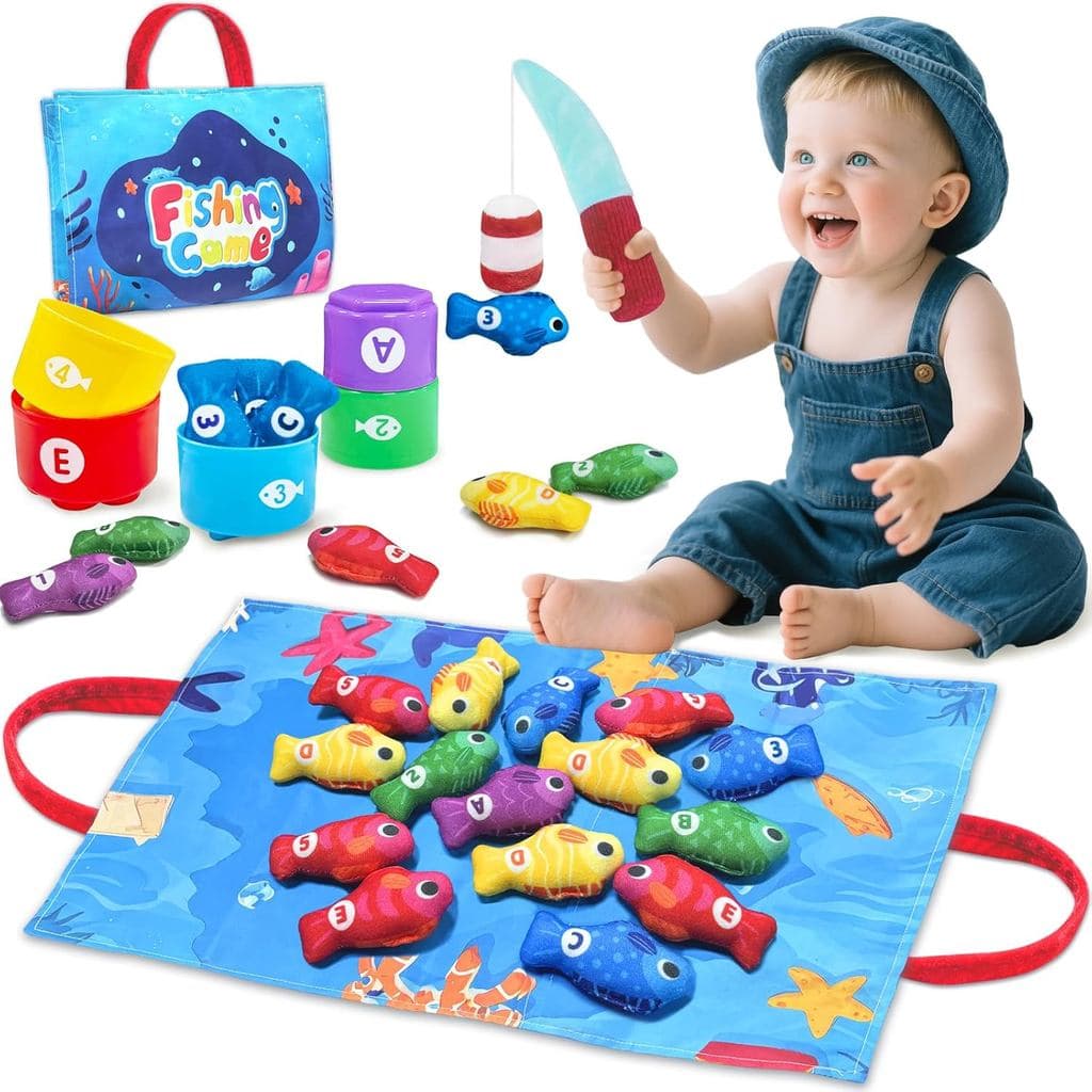 Brinquedos Montessori para Crianças de 1 Ano, Jogo de Pesca para Bebês com Copos Empilháveis, Brinquedos Educativos para