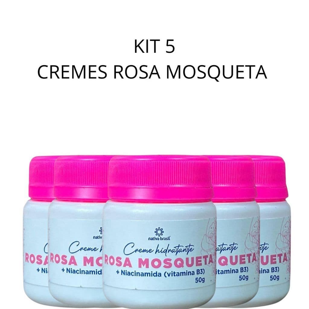 Hidratante Corporal Nativa Brasil Kit 5 Unidades Cremes Hidratantes Rosa Mosqueta Nativa Uso Diário Brasil 50g Cada