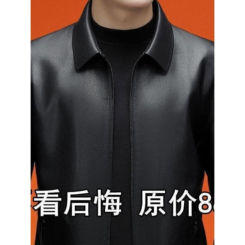 Jaqueta de couro masculina primavera outono Hebei Xinji Haining pele jaqueta masculina de meia-idade jaqueta de couro fi