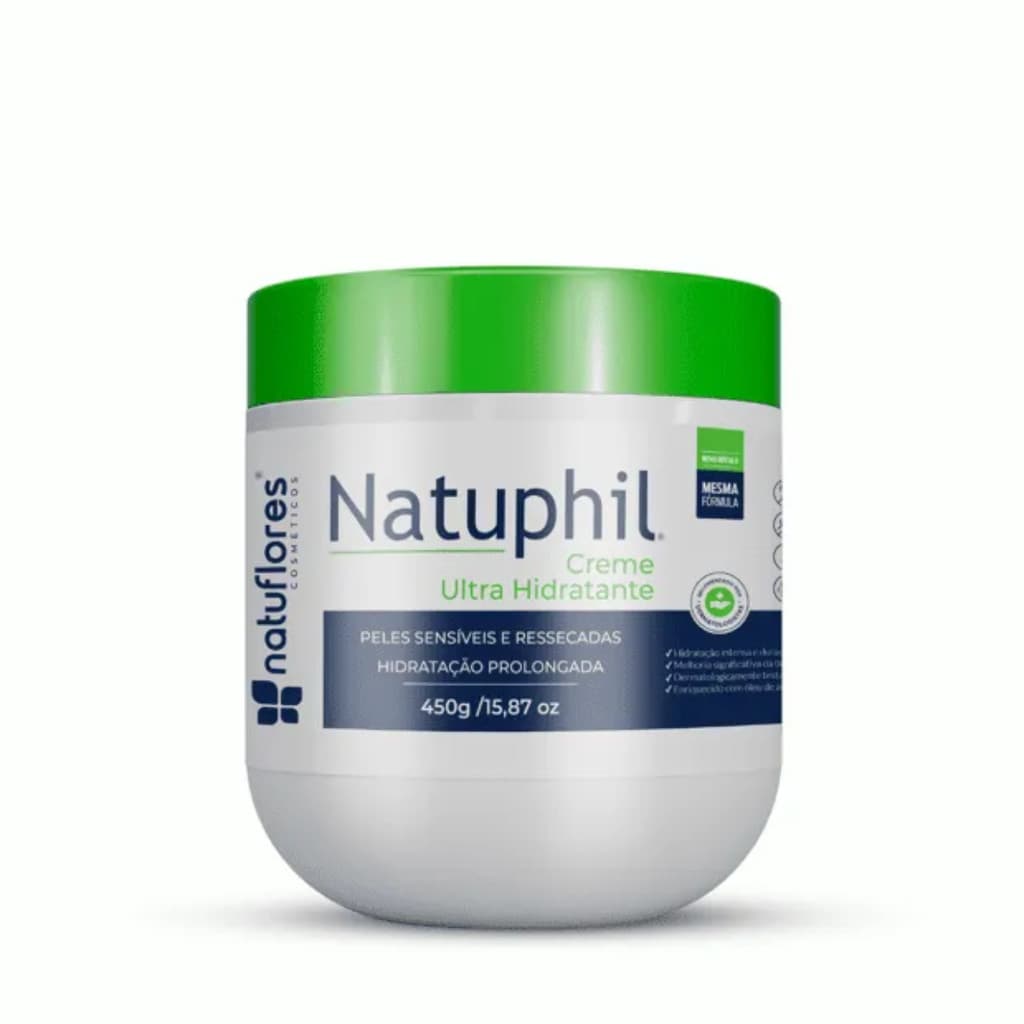 Creme Ultra Hidratante Hipoalergênico Natuphil Vegano sem Parabenos Peles Extra Seca 450g