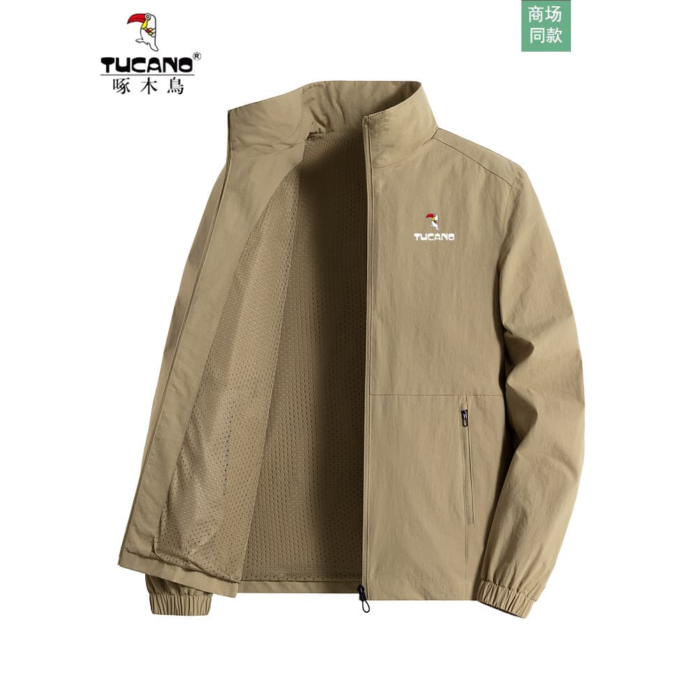Woodpecker primavera outono jaqueta fina masculina Workwear jaqueta Casual masculina de secagem rápida respirável gola a