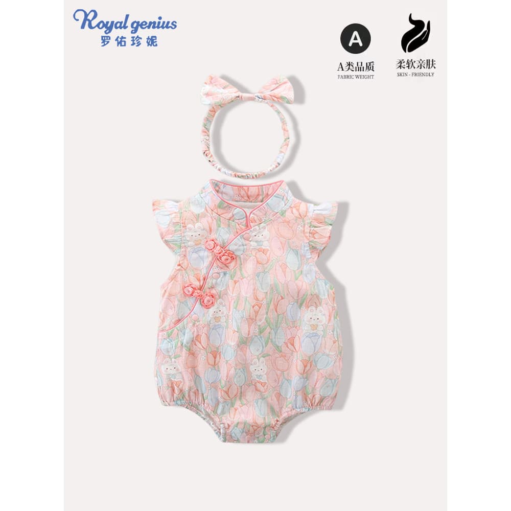 Bebê roupas de bebê verão bebê menina macacão fino estilo chinês Cheongsam mês inteiro roupas menina macacão um ano de i