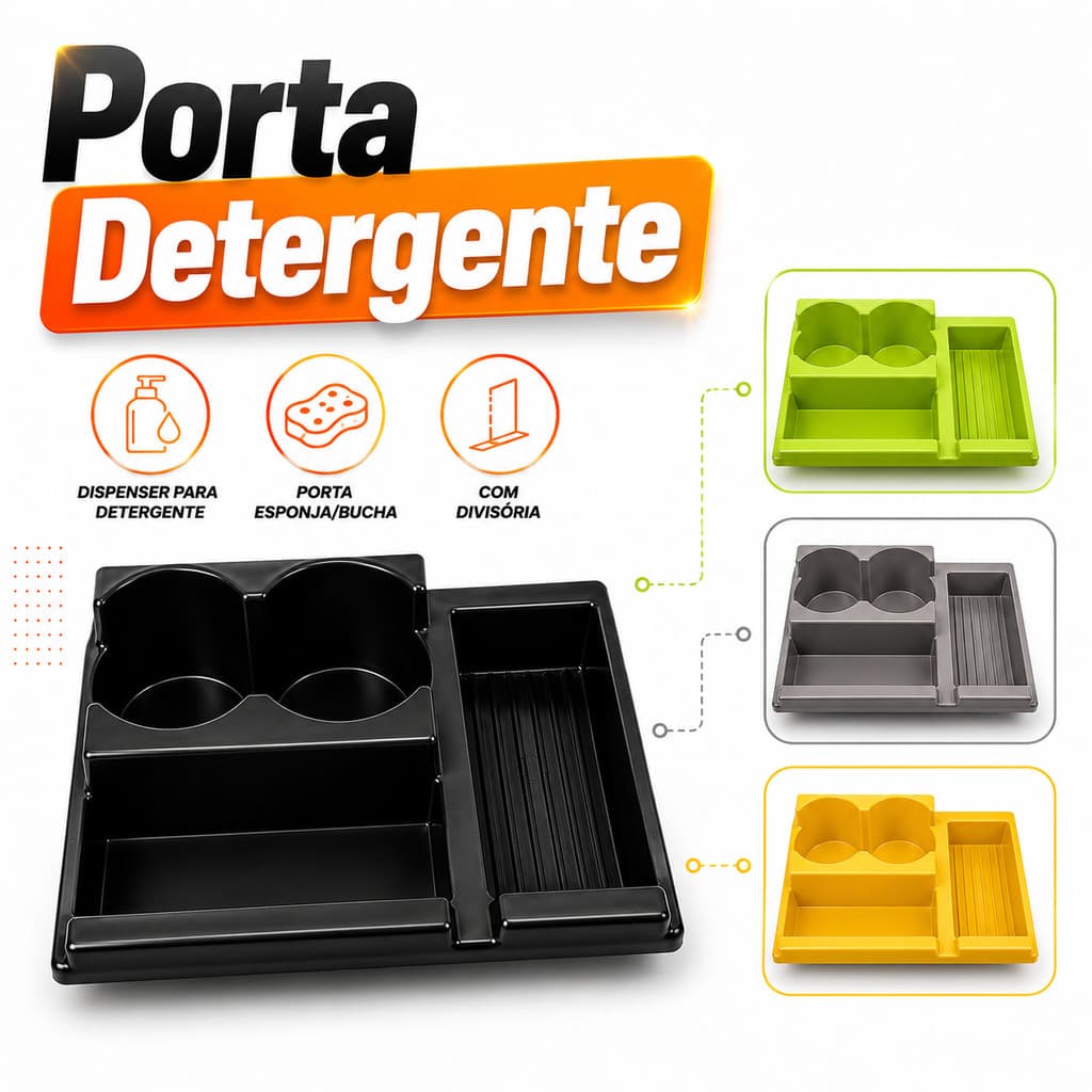 Porta Detergente com Dispenser Porta Esponja e Bucha Organizador de Pia Cozinha Compacto Multiuso