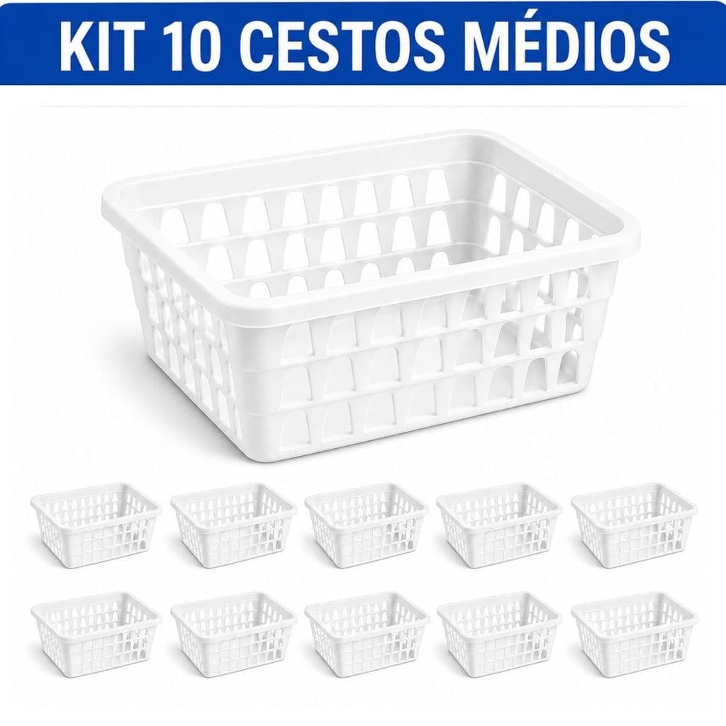 Kit 12 Cesto Plástico Organizador Multiuso Banheiro Médio 19x15x6cm
