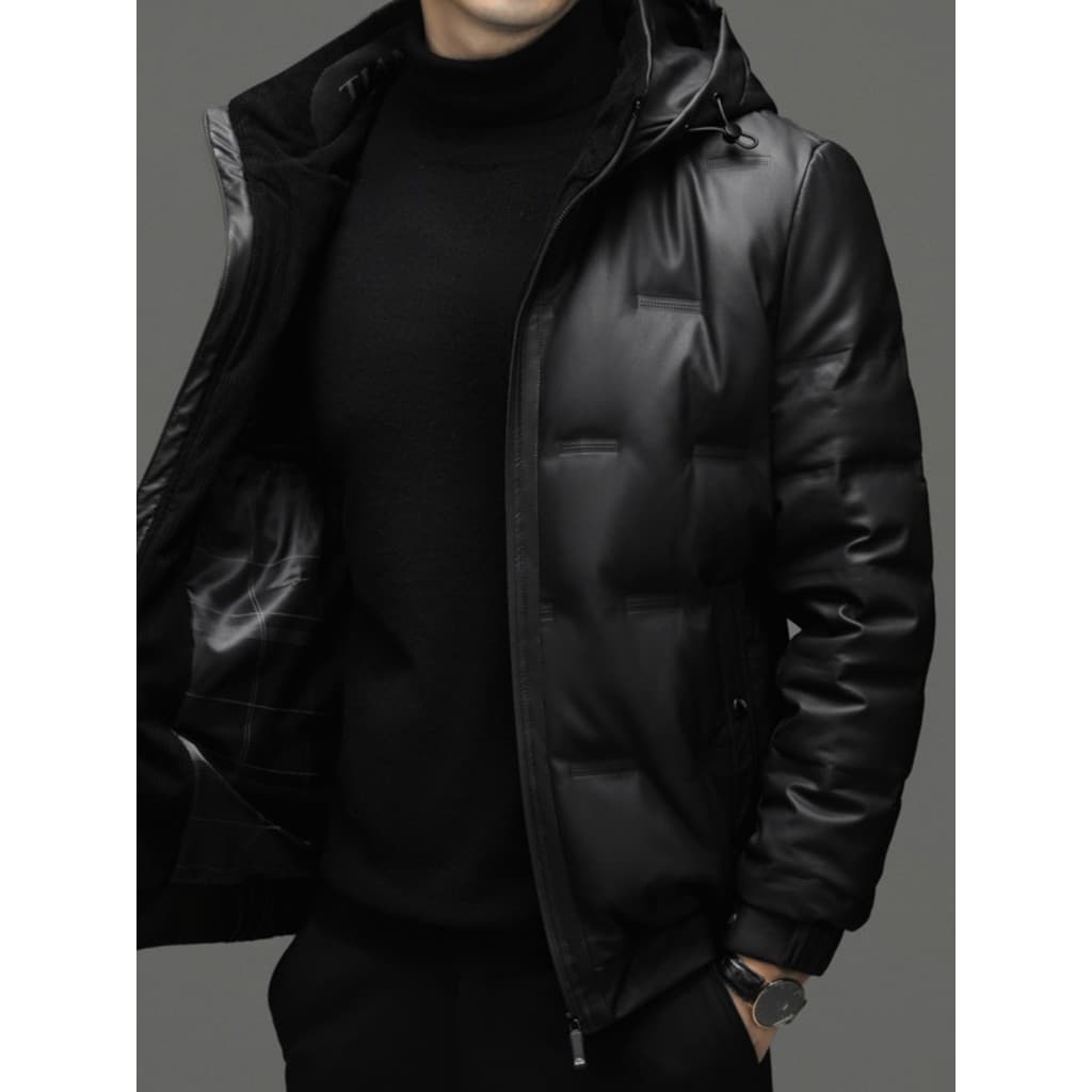 Haining jaqueta de couro genuíno masculina roupas de inverno jaqueta de couro masculina jaqueta com capuz jaqueta de cou
