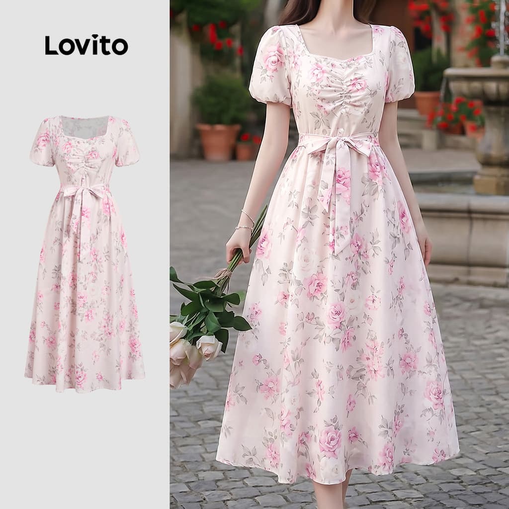 Lovito Vestido Boho com Zíper Vestido Feminino de Primavera/Verão LK4ED830