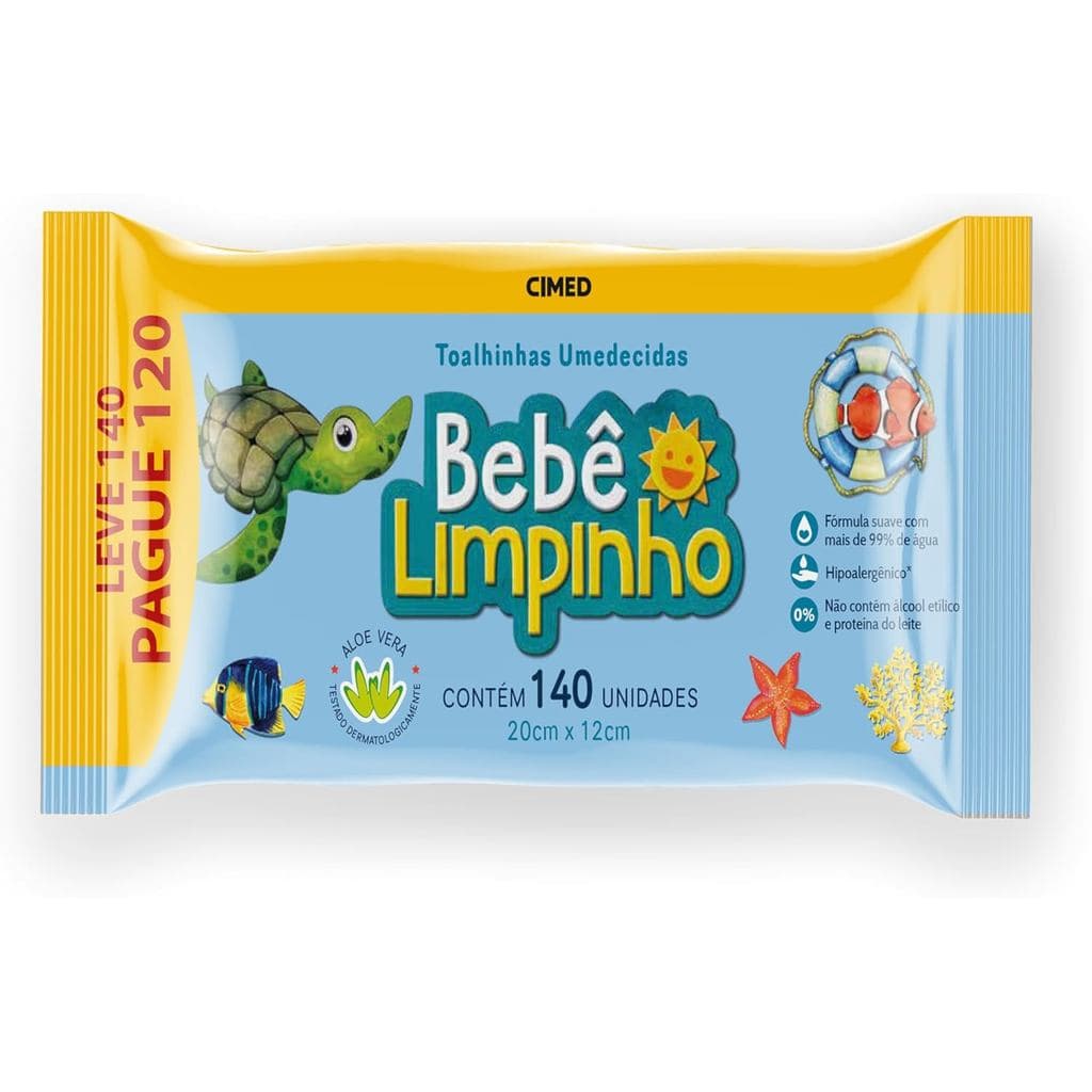 Toalha Umedecida Bebê Limpinho Cimed 140 Unidades Kit 2 3 ou 5 Pacotes Lenço Infantil