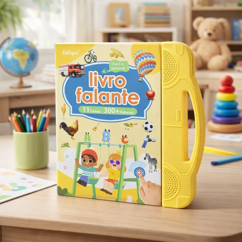 Livro Falante Infantil Português e Inglês Bilíngue Educativo com Som – 11 Temas 300+ Palavras