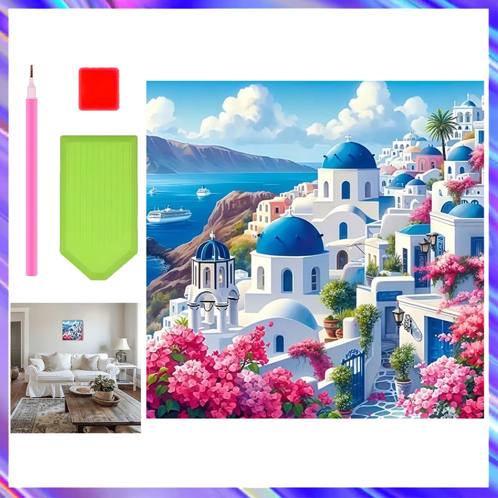 30 x 30 cm, Conjunto de 5D Santorini Diamante Arte Pintura DIY Diamante quadrados, pintura diamante 5D para adultos