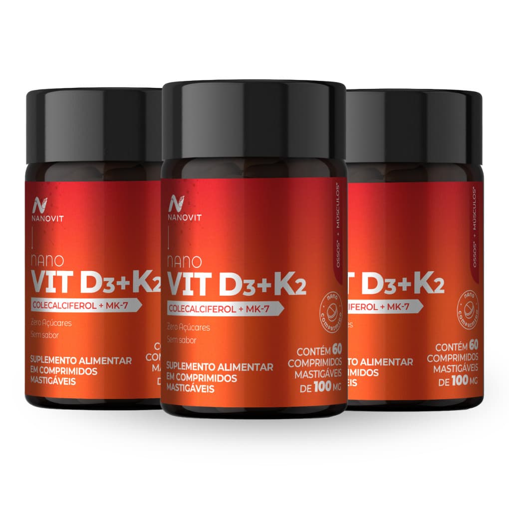 Kit 3 Vitamina D3 K2 Nanovit 60 Nanocomprimidos Suplemento Nutricional Alta Absorção Suplemento