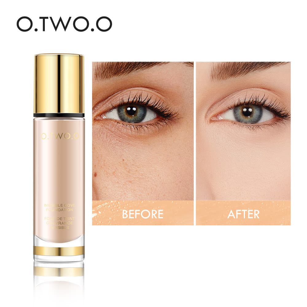 O.TWO.O Base líquida de maquiagem Natural dourada, cobertura impecável, poros invisíveis, creme bb, base líquida hidrata