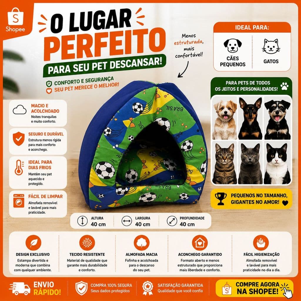 Caminha Iglu Pet Brasil Copa do Mundo Casinha Macia para Cães e Gatos