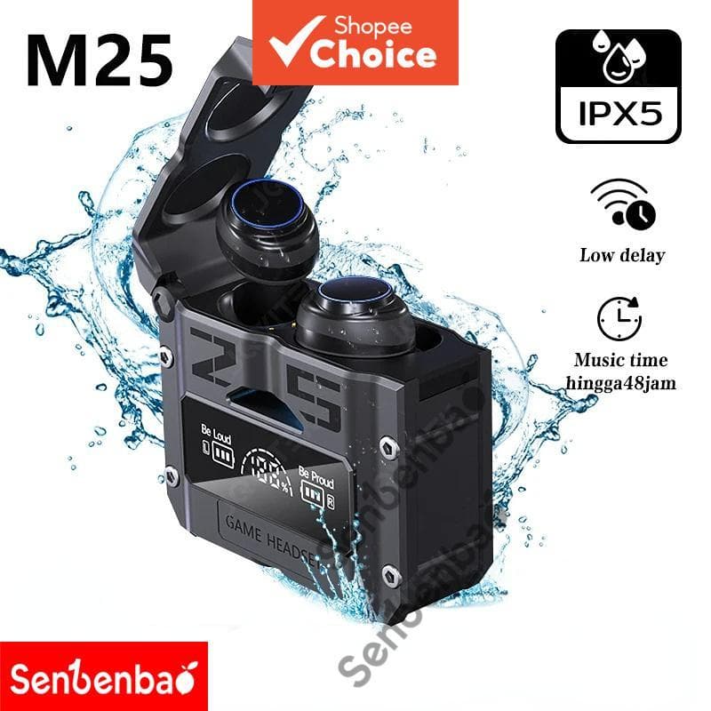 Fones de Ouvido Bluetooth M25 TWS à Prova d'Água, Tela LED, Som Envolvente, Bateria com Reserva