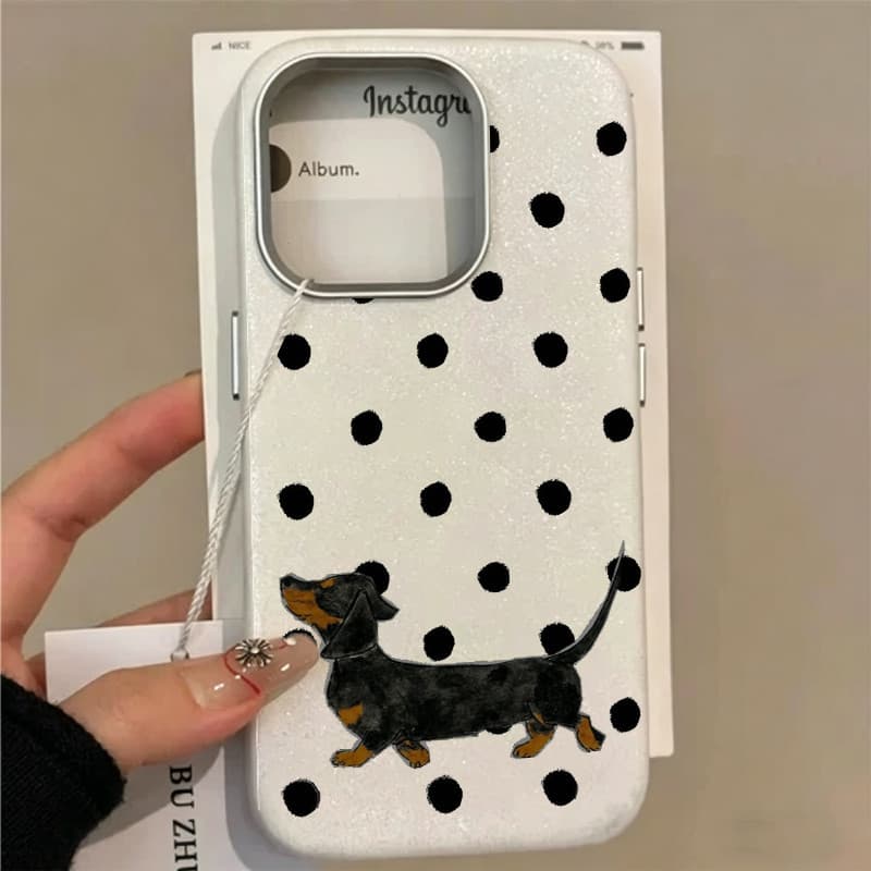 Anticolisão Capinha para iPhone 18/17/16 Pro Max Capinha de celular fofa com estampa de dachshund de bolinhas
