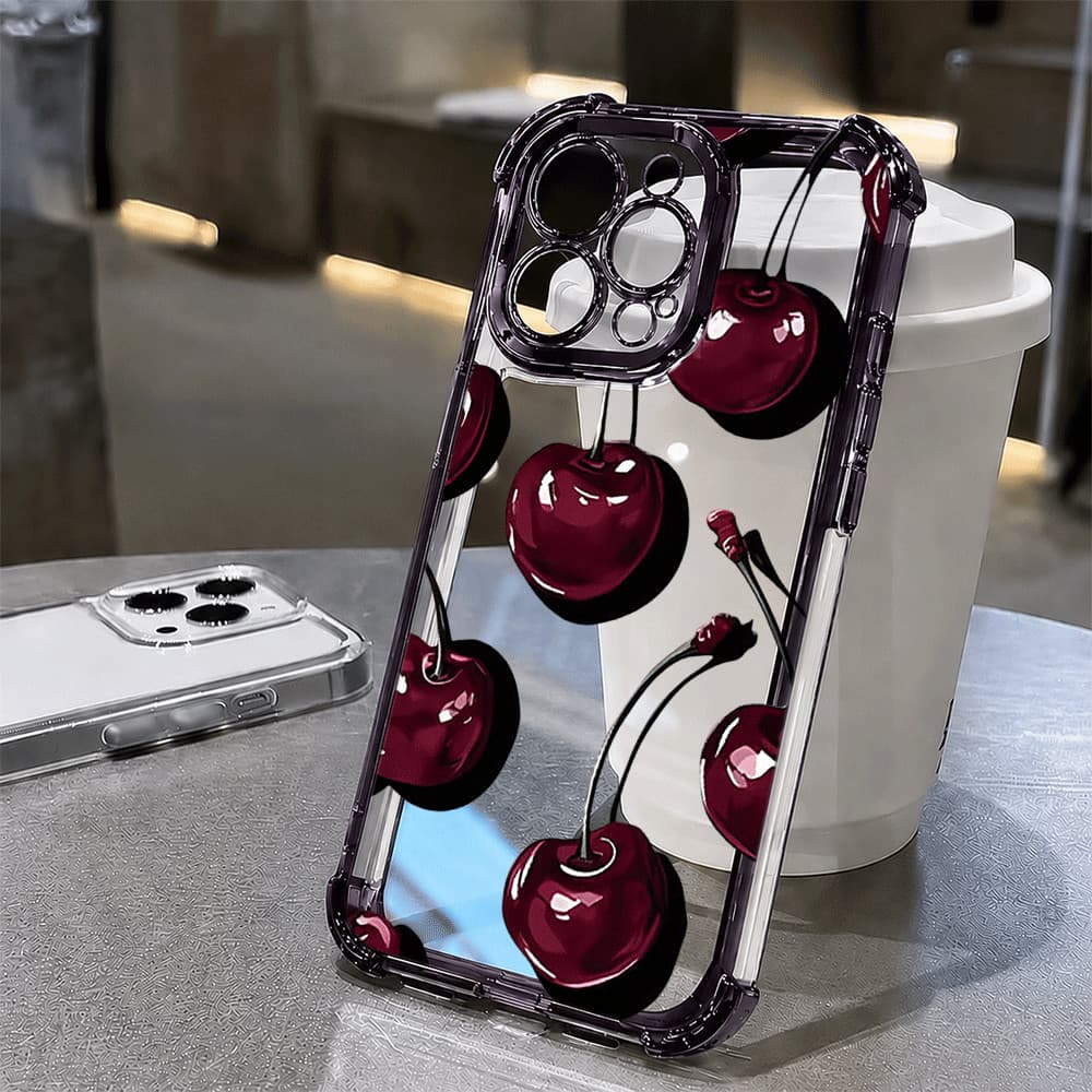 Transparente Cristal Capa De Celular Para IPhone 17 16 15 14 13 12 11 Pro Max Plus Cerejas Maduras Capinha