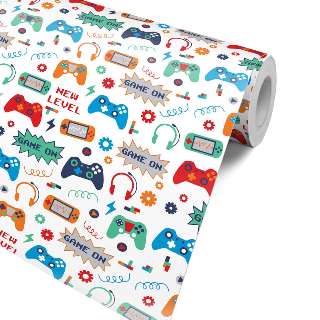 Papel de Parede Para Quarto Gamer Adesivo Lavável Controle Video Game Colorido