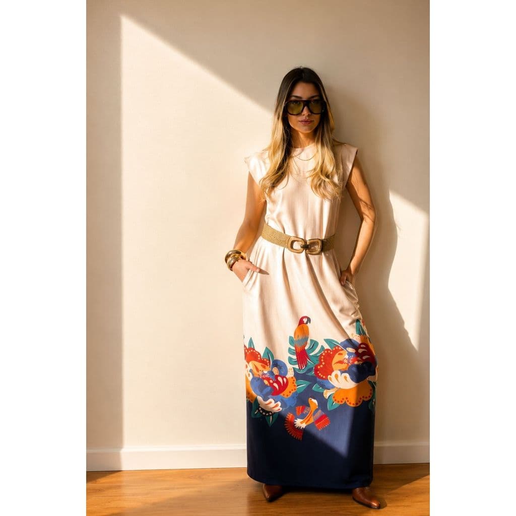 Vestido Vestido Feminino Longo Floral Boho Elegante Viscose Moda Feminina farm