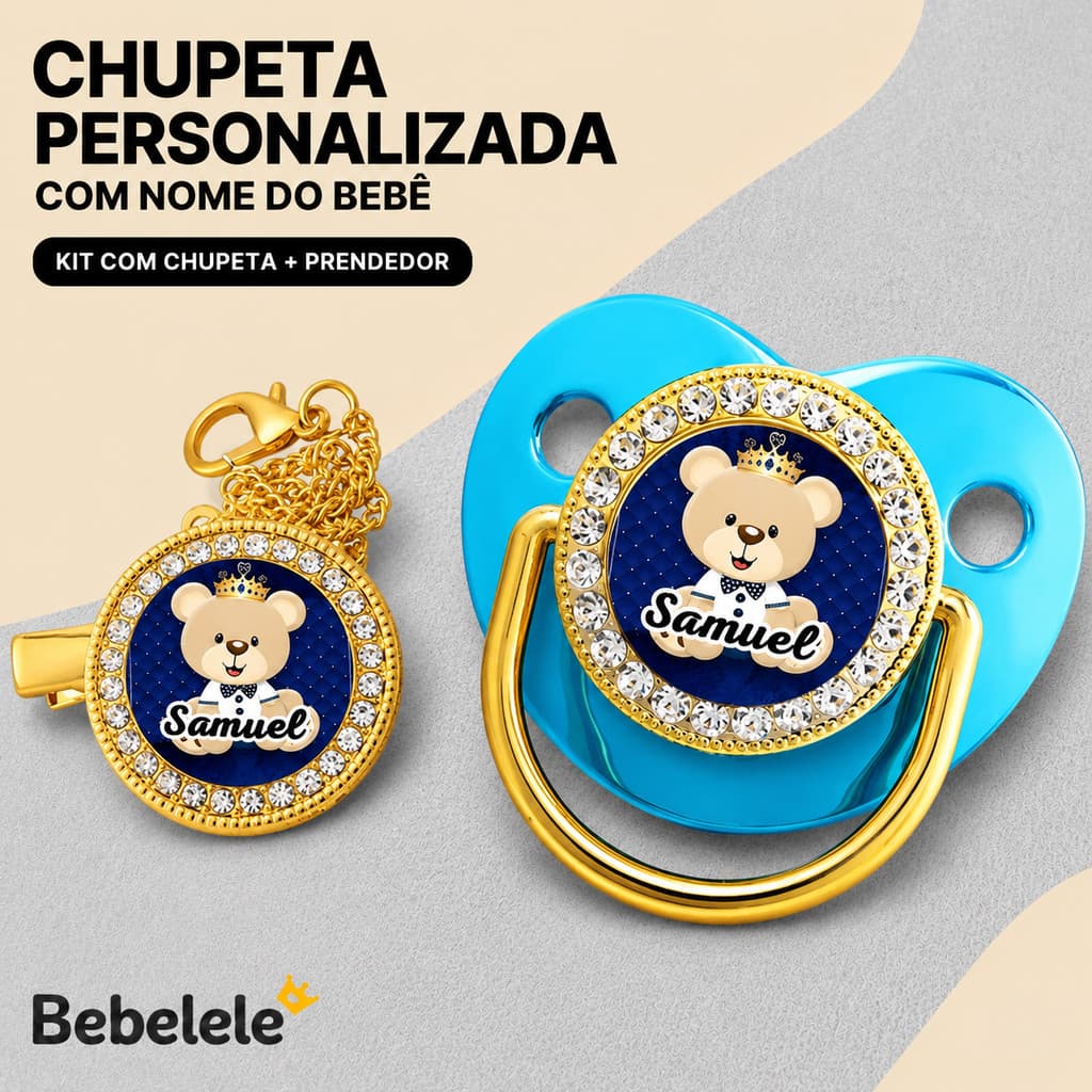 Chupeta azul para bebê, personalizada com nome/foto do bebê menino, inclui prendedor de chupeta &A201211