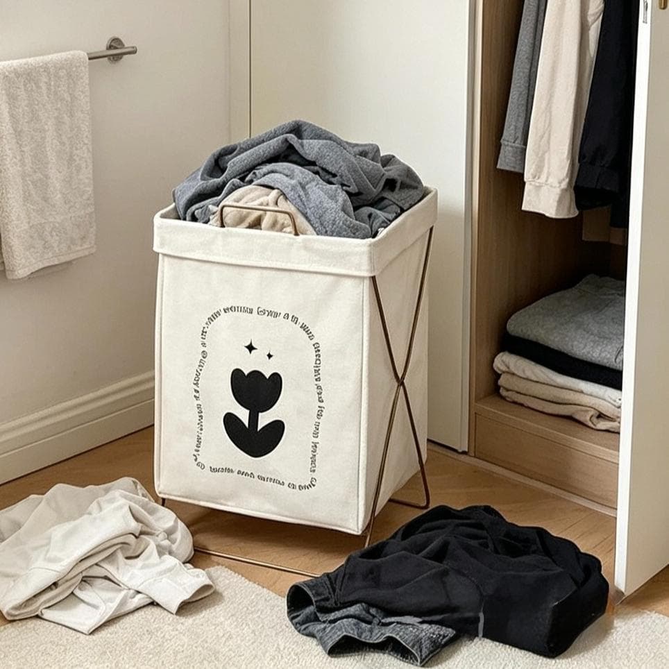 Cesto de Roupa Suja 52L Tulipa Dobrável Suporte de Ferro Resistente Organizador Banheiro Quarto Casa