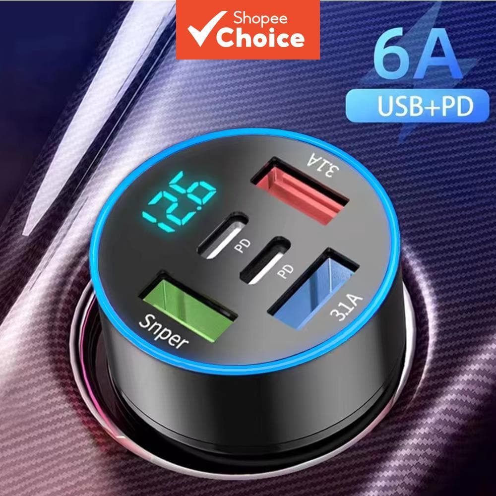 Carregador Veicular 5 em 1 100W com Display Multi-Portas de Tensão - Adaptador Super Carregamento Rápido