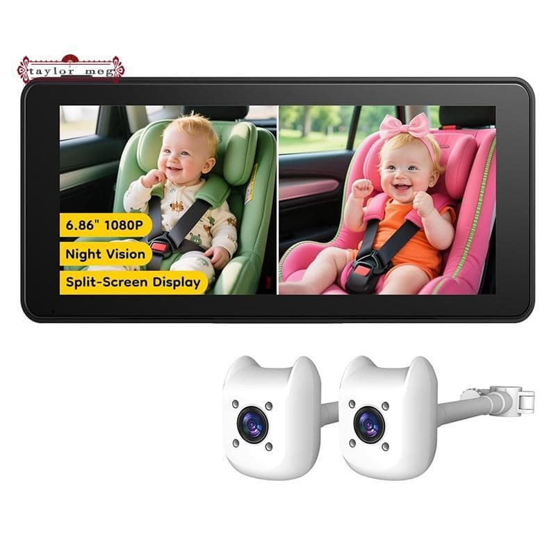 [Venda Quente T] Fácil Instalação 6.86 " 1080P Dual Baby Para Câmera De Carro-Monitor De Tela Dividida Do Banco Traseiro