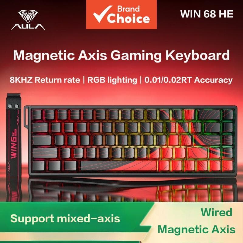  Teclado Mecânico AULA WiN 60/68 HE com Eixo Magnético, RT Gaming, Teclado Mecânico com Fio, Polling Rate 8K, Troca a