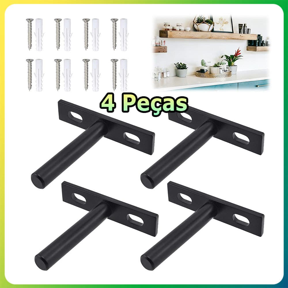 Kit 4 Preto Suportes para prateleiras suspensas ocultos suportes invisíveis para prateleiras de parede inclui parafusos