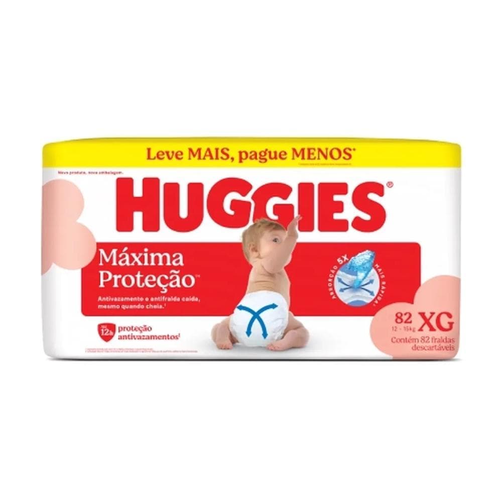 Fralda Descartável Infantil Huggies Máxima Proteção XG Pacote 82 Unidades Leve Mais Pague Menos