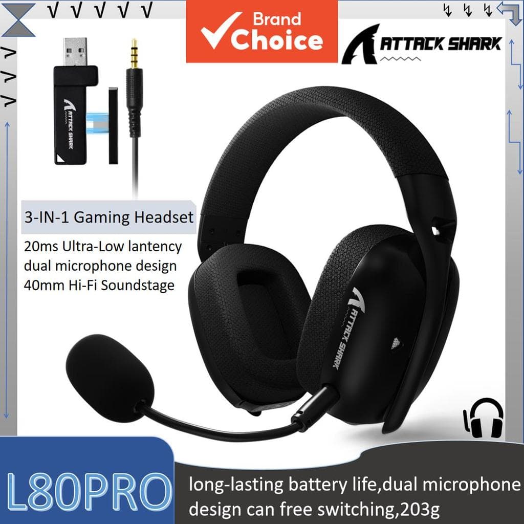Ataque SHARK L80PRO Fones De Ouvido 3 Em 1 Para Jogos Sem Fio Bluetooth Com Microfone Duplo Fone De Baixa Latência Light