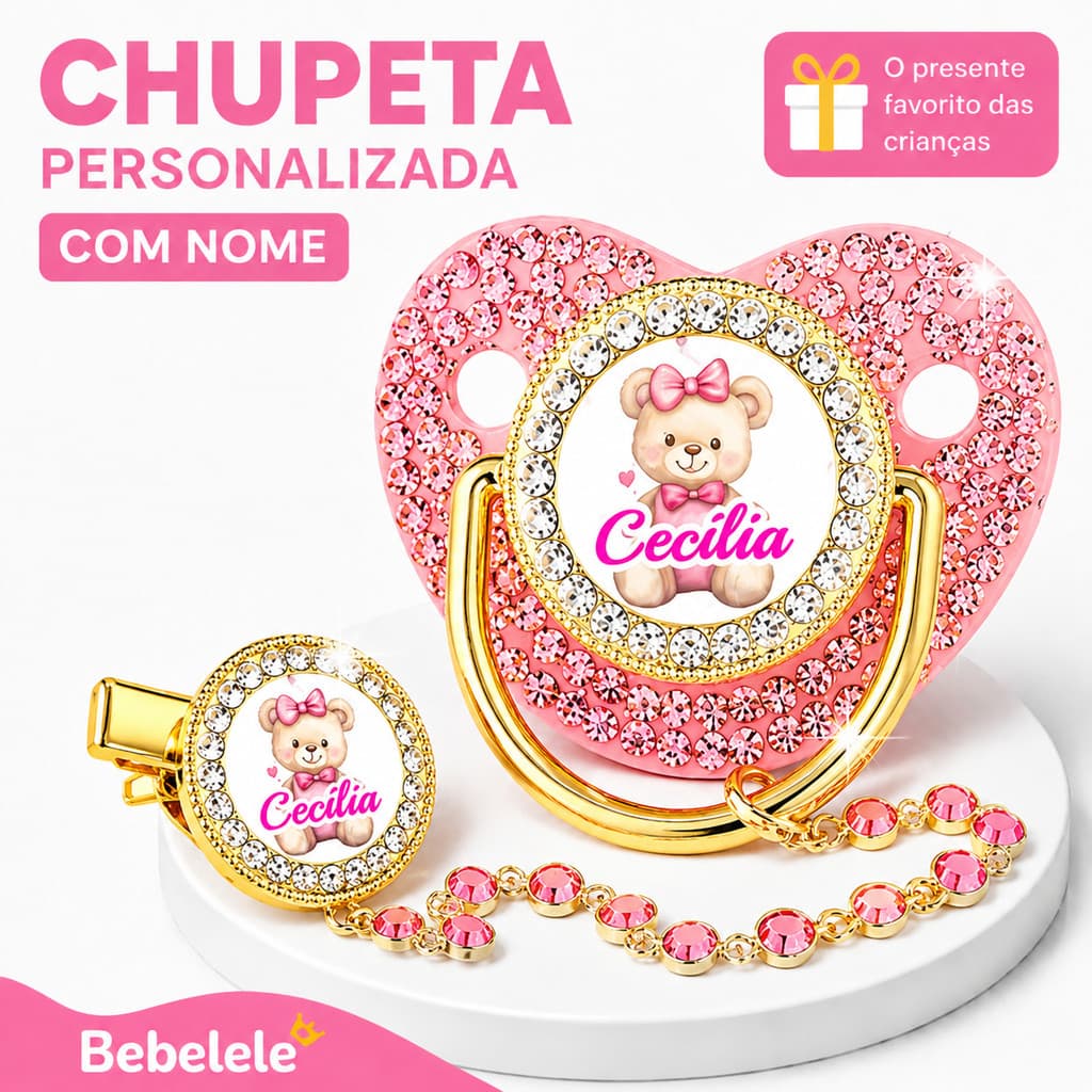 Chupeta para menina, nome e foto personalizados, clipe de chupeta/cadeia de chupeta