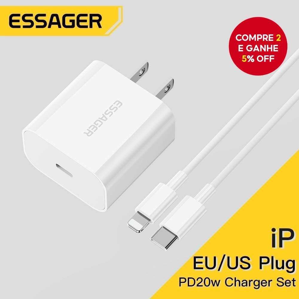 Essa Essager PD20W US/EU Super Carregador Rápido Para iP 14 13 12 Pro Max