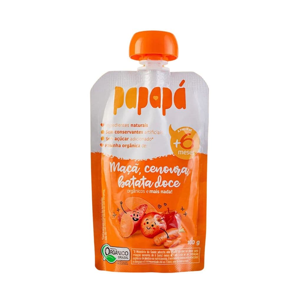 Papinha Infantil Orgânica Maçã Cenoura e Batata Doce Sem Açúcar - Papapá 100g