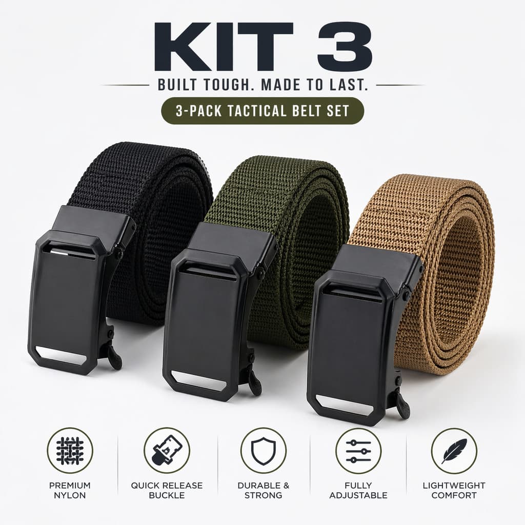 Kit 3 Cinto Tático de Nylon 4cm com Fivela de Engate Rápido Ajustável