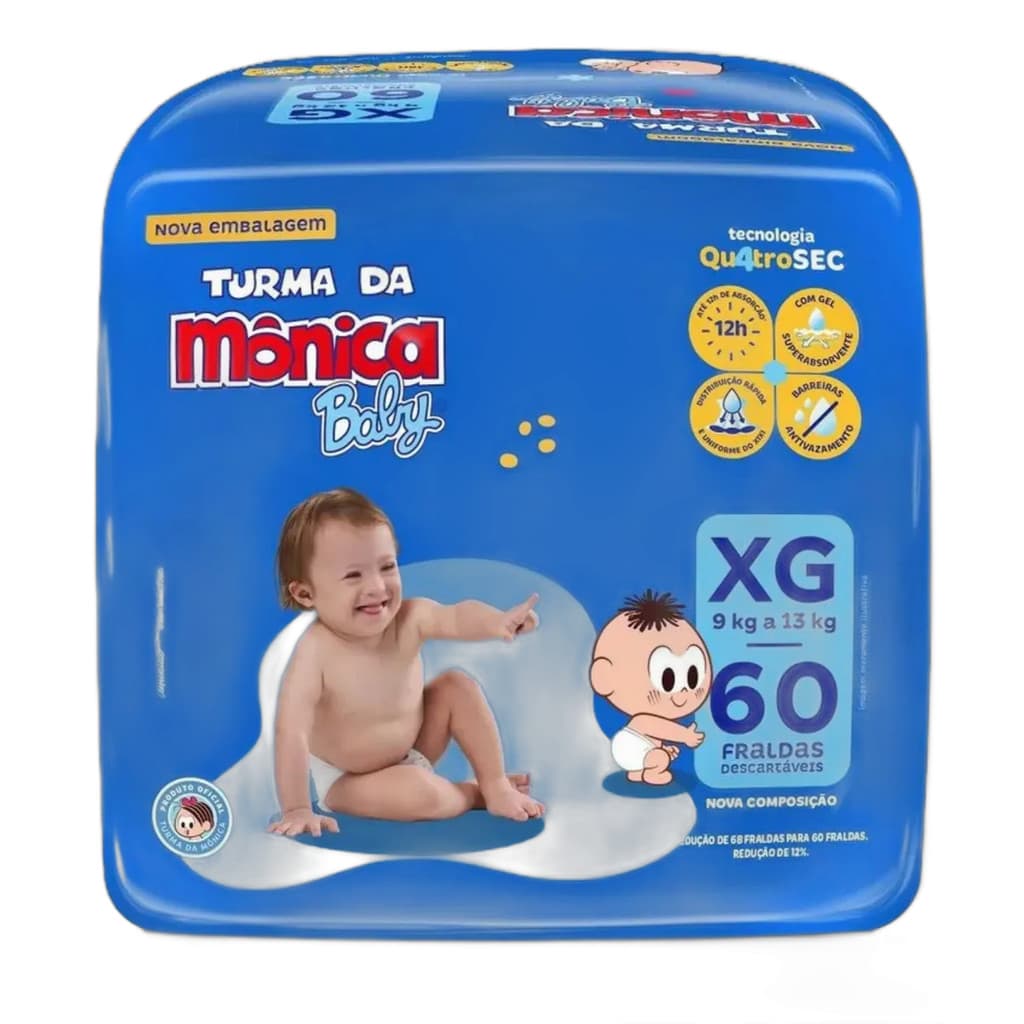Fralda Descartável Turma da Mônica Giga XG 60 Unidades Quatrosec XG
