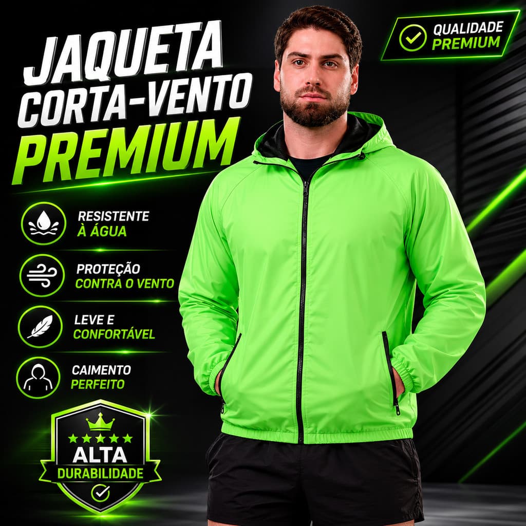 Jaqueta Corta Vento Masculina Sport Térmica UV50 Verde Neon Capuz