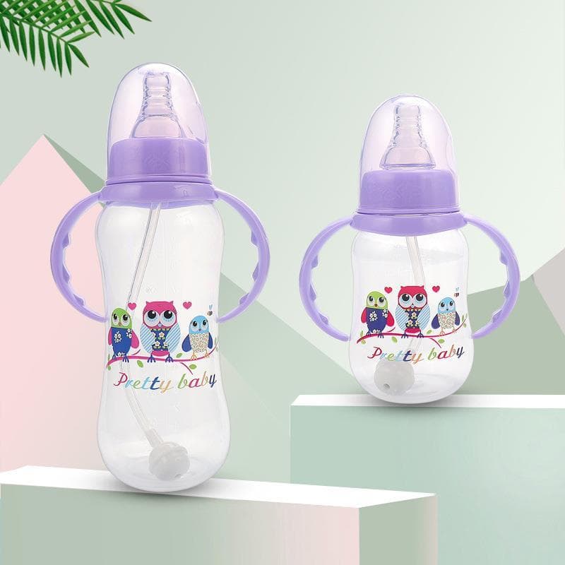 Garrafa de bebê com alça 150ml plástico PP mamadeira Anti-cólica com palha bola de gravidade copo para beber recém-nasci