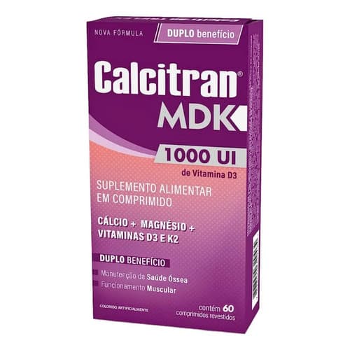 Calcitran Mdk 60 Comprimidos Suplemento Cálcio Vitamina D3 K2 Sem Sabor