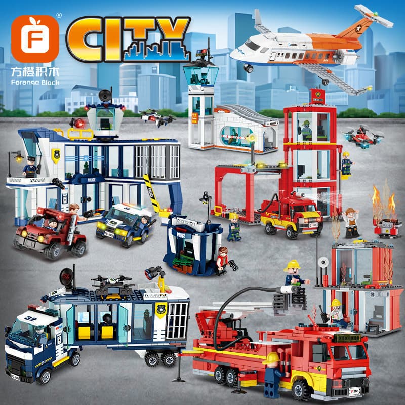 1.000 peças de blocos de LEGO, delegacia de polícia, avião, blocos de bombeiro, brinquedo de montar para meninos